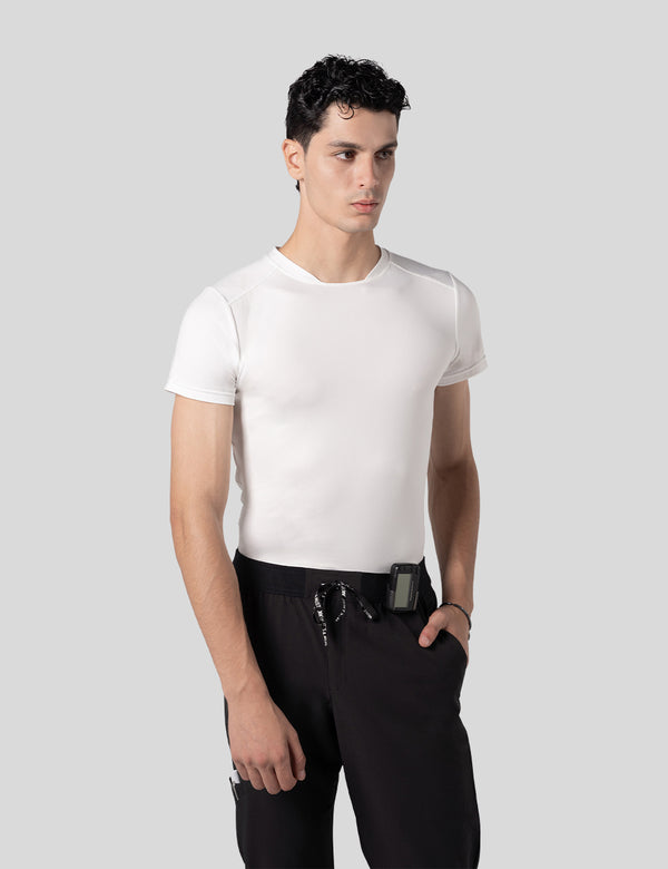 اندر سكراب بريميوم سوفت بآكمام قصيرة ~ Premium-Soft Short Sleeve Under Scrub. || WHITE MUSTWEAR