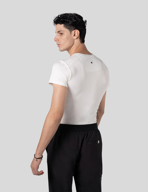 اندر سكراب بريميوم سوفت بآكمام قصيرة ~ Premium-Soft Short Sleeve Under Scrub. || WHITE MUSTWEAR