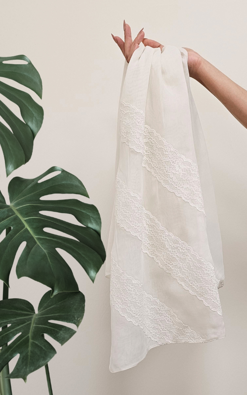طرحة بوال  ياباني مع دانتيل~ Japanese Voile Lace Scarf 53