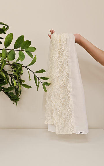 طرحة بوال  ياباني مع دانتيل~ Japanese Voile Lace Scarf 45 