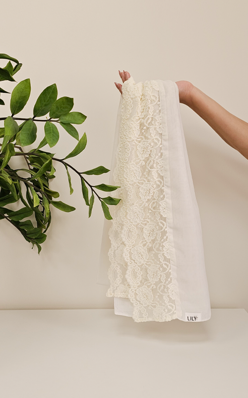 طرحة بوال  ياباني مع دانتيل~ Japanese Voile Lace Scarf 45