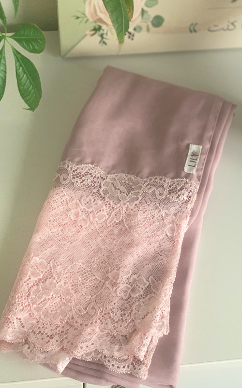 طرحة بوالياباني مع دانتيل~ Japanese Voile Lace Scarf 12 